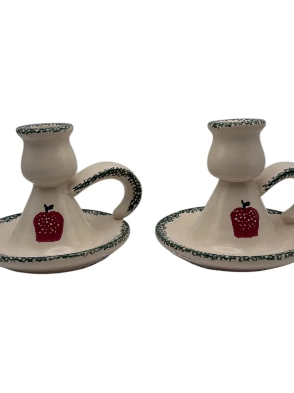 Apple Ceramic Candle‎ Holder Taper Candles Rustic Farmhouse Decor S/2 Cottage
